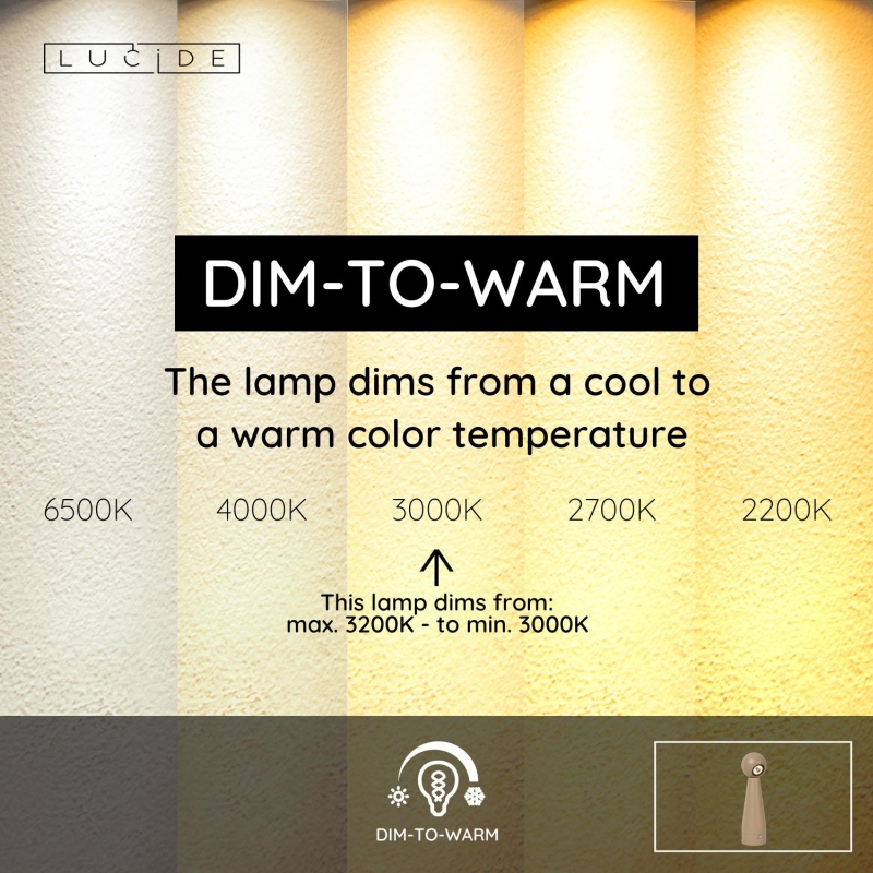 Lucide IPSOS - Dobíjacia stolová lampa - Batéria/batérie - LED Stlmenie až zahriatie - 1x3W 3000K/3200K - Tmavá farba